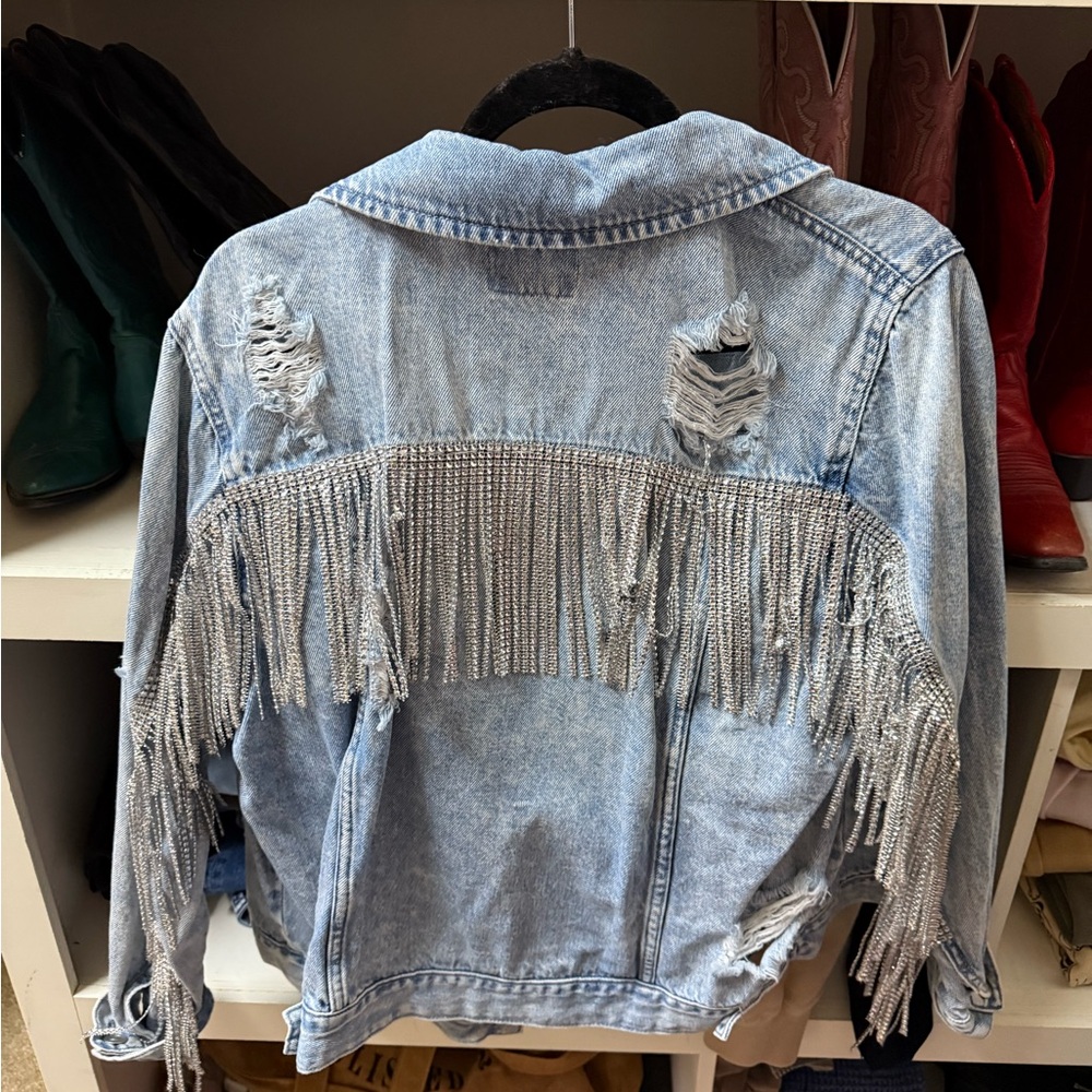 Rue21 Light Blue Denim Jacket with Fringe